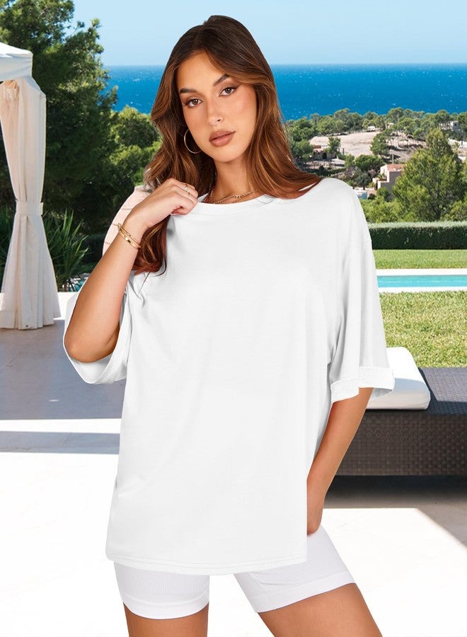 rosemia Oversized T-Shirt for Women Summer Short Sleeve Casual Basic Tee Tops Loose Fit Shirts (Solid White, M) - Image 5